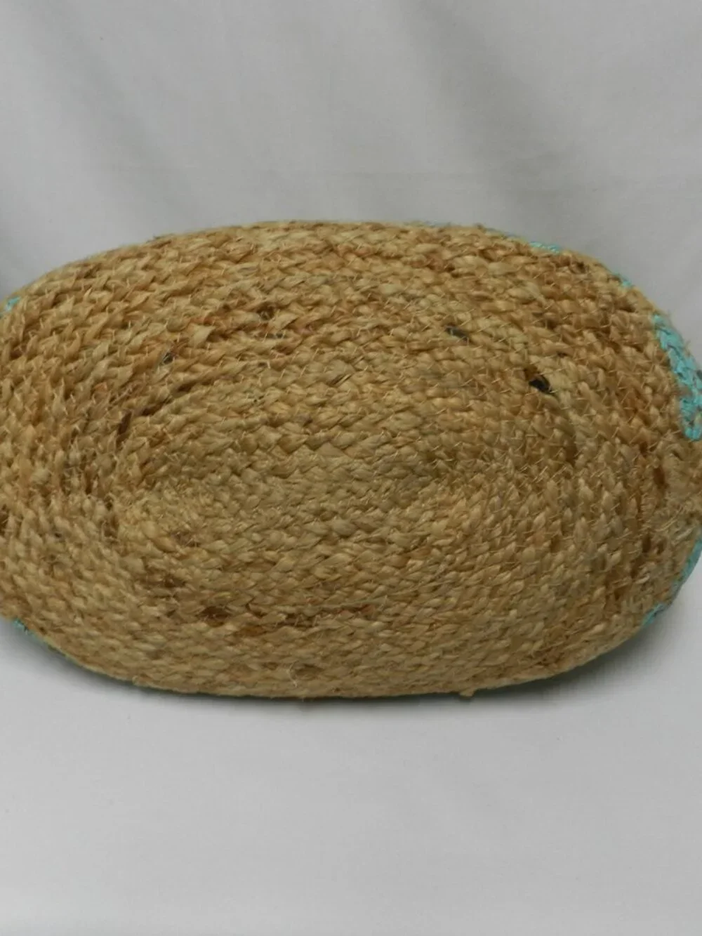 Twig & Arrow Jute large Hand painted tote bag carryall tan turquoise wood Summer - Picture 10 of 13